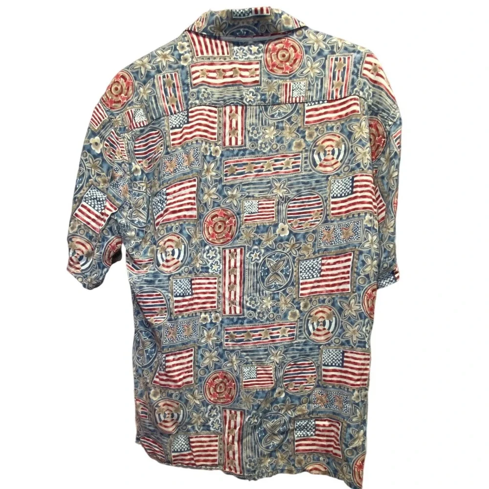Campia Moda Mens American Flag Rayon Short Sleeve Button Down Shirt Blue‎ Red M
